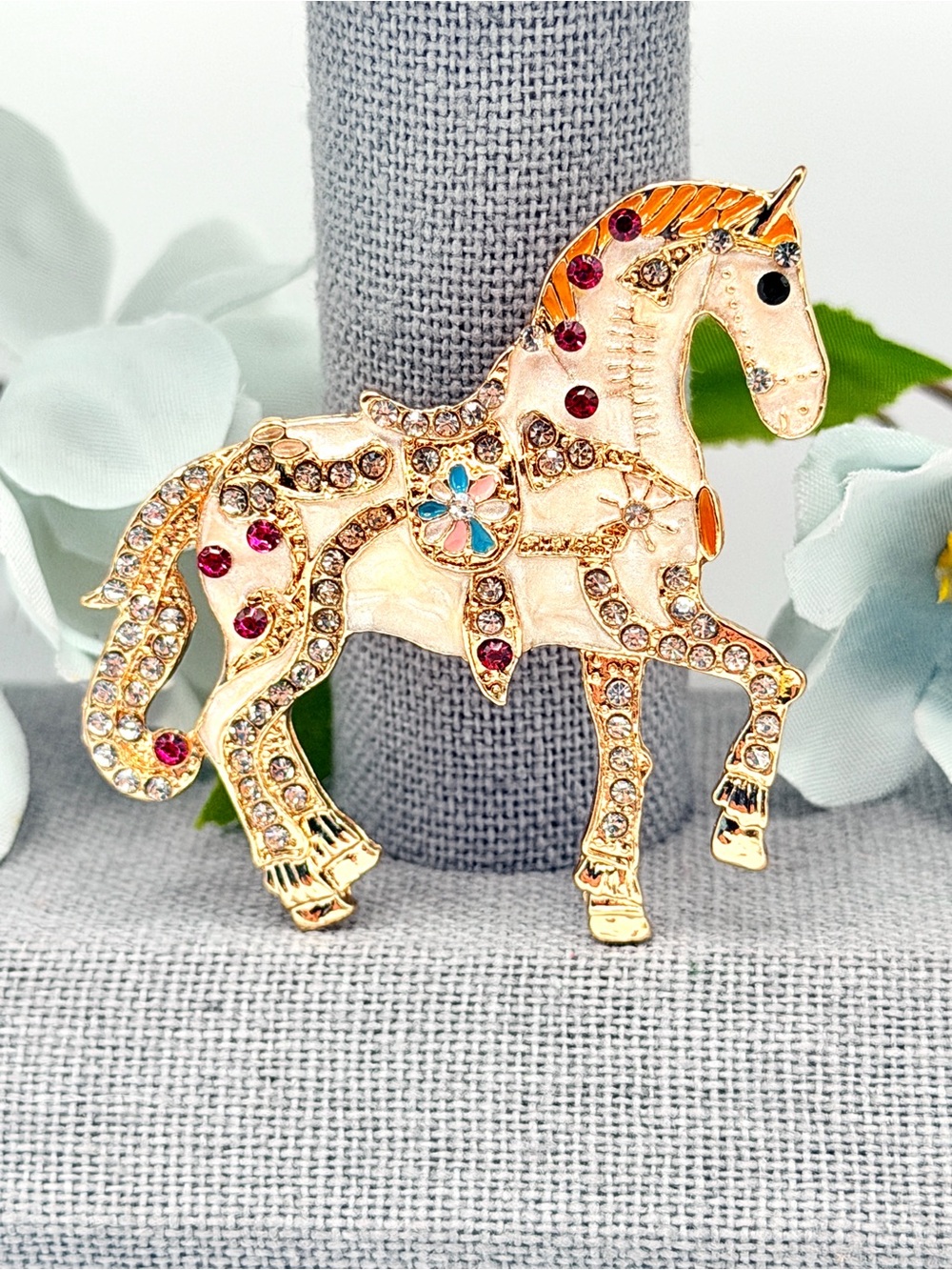 Prancing White Horse Brooch
